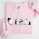 XXL Light Pink Ghost Cats Trick Or Treat Halloween Witch Skeleton Festive Cozy Print Sweatshirt