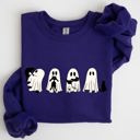 XL Purple Ghost Cats Trick Or Treat Halloween Witch Skeleton Festive Cozy Print Sweatshirt