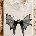 Medium Ivory Cream Halloween Bat With Delicate Lace Gothic Witch Silhouette And Spooky Night Motif Comfort Colors Tee