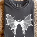 Small Pepper Dark Gray Halloween Bat With Delicate Lace Gothic Witch Silhouette And Spooky Night Motif Comfort Colors Tee