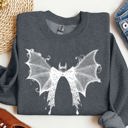 Medium Dark Gray Heather Halloween Bat Lace Gothic Spooky Witch Motif Fashion Statement For Midnight Lovers Sweatshirt