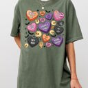 Large Moss Dark Green Halloween Candy Hearts Trick or Treat Haunted Spooky Witch Cute Comfort Colors Tee