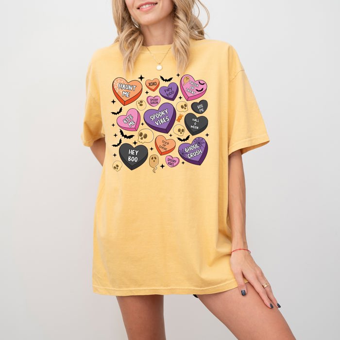 Halloween Candy Hearts Trick or Treat Haunted Spooky Witch Cute Comfort Colors Tee
