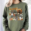 Large Military Green Long Live Halloween Spooky Scene Witch Skeleton Ghost Haunted Classic Graphic Sweatshirt