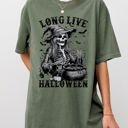  Long Live Halloween Witch Skeleton Bats Spooky Zombie Haunted Night Edition Comfort Colors Tee