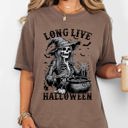 Medium Espresso Brown Long Live Halloween Witch Skeleton Bats Spooky Zombie Haunted Night Edition Comfort Colors Tee
