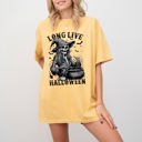 Large Mustard Long Live Halloween Witch Skeleton Bats Spooky Zombie Haunted Night Edition Comfort Colors Tee