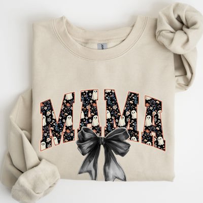 Mama Halloween Bow Ribbon Goth Spooky Witch Varsity Collegiate Graphic Sweatshirt