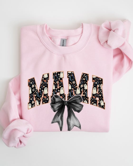 Mama Halloween Bow Ribbon Goth Spooky Witch Varsity Collegiate Graphic Sweatshirt