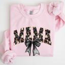 Small Light Pink Mama Halloween Bow Ribbon Goth Spooky Witch Varsity Collegiate Graphic Sweatshirt