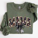 Medium Military Green Mama Halloween Bow Ribbon Goth Spooky Witch Varsity Collegiate Graphic Sweatshirt