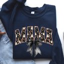 Large Navy Mama Halloween Bow Ribbon Goth Spooky Witch Varsity Collegiate Graphic Sweatshirt