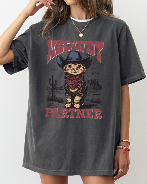 Meowdy Partner Cowboy Cat Cowgirl Howdy Yee Haw Western Country Comfort Colors Tee