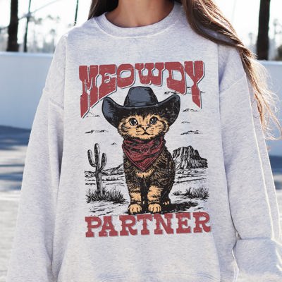 Meowdy Partner Cowboy Cat Cowgirl Howdy Yee Haw Western Country Cozy Classic Sweatshirt
