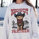 Small Ash Light Gray Meowdy Partner Cowboy Cat Cowgirl Howdy Yee Haw Western Country Cozy Classic Sweatshirt