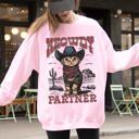 Small Light Pink Meowdy Partner Cowboy Cat Cowgirl Howdy Yee Haw Western Country Cozy Classic Sweatshirt