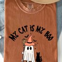  My Cat Is My Boo Halloween Ghost Witch Trick Or Treat Bats Apparel Comfort Colors Tee