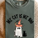 XL Moss Dark Green My Cat Is My Boo Halloween Ghost Witch Trick Or Treat Bats Apparel Comfort Colors Tee