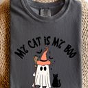 Large Pepper Dark Gray My Cat Is My Boo Halloween Ghost Witch Trick Or Treat Bats Apparel Comfort Colors Tee