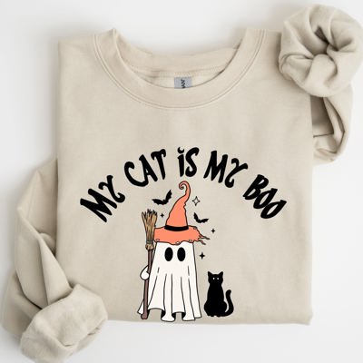 My Cat Is My Boo Halloween Ghost Witch Trick Or Treat Bats Graphic Cozy Sweatshirt