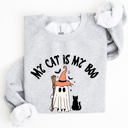 XXL Ash Light Gray My Cat Is My Boo Halloween Ghost Witch Trick Or Treat Bats Graphic Cozy Sweatshirt