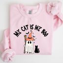 XXL Light Pink My Cat Is My Boo Halloween Ghost Witch Trick Or Treat Bats Graphic Cozy Sweatshirt