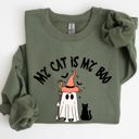 XXL Military Green My Cat Is My Boo Halloween Ghost Witch Trick Or Treat Bats Graphic Cozy Sweatshirt