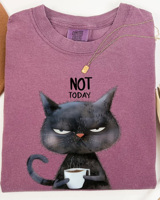 Not Today Cat Grumpy Coffee Meme Morning Mood For Slow Mornings Comfort Colors Tee