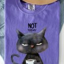 Small Violet Purple Not Today Cat Grumpy Coffee Meme Morning Mood For Slow Mornings Comfort Colors Tee