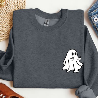 Rude Ghost Pocket Print Middle Finger Crude Vulgar Meme Halloween Edition Sweatshirt