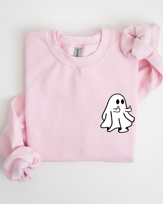 Rude Ghost Pocket Print Middle Finger Crude Vulgar Meme Halloween Edition Sweatshirt
