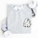 XL Ash Light Gray Rude Ghost Pocket Print Middle Finger Crude Vulgar Meme Halloween Edition Sweatshirt