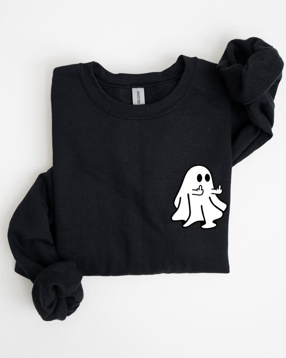 Rude Ghost Pocket Print Middle Finger Crude Vulgar Meme Halloween Edition Sweatshirt