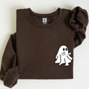Large Dark Chocolate Brown Rude Ghost Pocket Print Middle Finger Crude Vulgar Meme Halloween Edition Sweatshirt