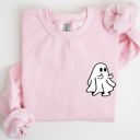 XXL Light Pink Rude Ghost Pocket Print Middle Finger Crude Vulgar Meme Halloween Edition Sweatshirt