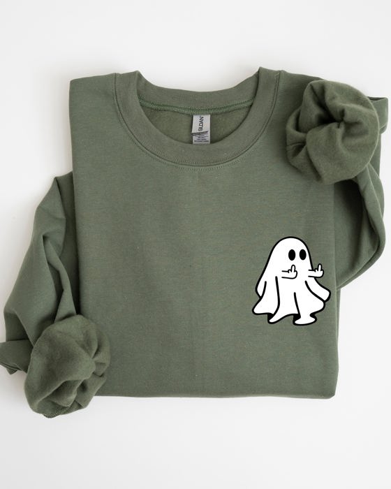 Rude Ghost Pocket Print Middle Finger Crude Vulgar Meme Halloween Edition Sweatshirt