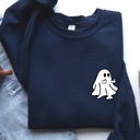 XL Navy Rude Ghost Pocket Print Middle Finger Crude Vulgar Meme Halloween Edition Sweatshirt