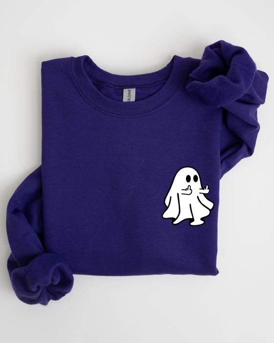 Rude Ghost Pocket Print Middle Finger Crude Vulgar Meme Halloween Edition Sweatshirt