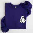 Small Purple Rude Ghost Pocket Print Middle Finger Crude Vulgar Meme Halloween Edition Sweatshirt