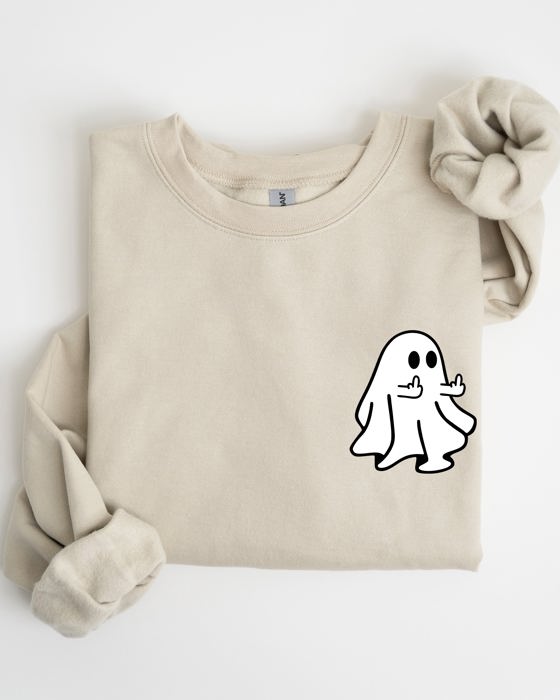 Rude Ghost Pocket Print Middle Finger Crude Vulgar Meme Halloween Edition Sweatshirt