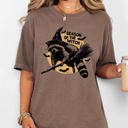Large Espresso Brown Season Of The Witch Cute Raccoon Halloween Meme Bats Moon Spooky Comfort Colors Tee