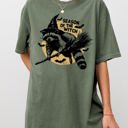 Large Moss Dark Green Season Of The Witch Cute Raccoon Halloween Meme Bats Moon Spooky Comfort Colors Tee