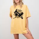 Medium Mustard Season Of The Witch Cute Raccoon Halloween Meme Bats Moon Spooky Comfort Colors Tee