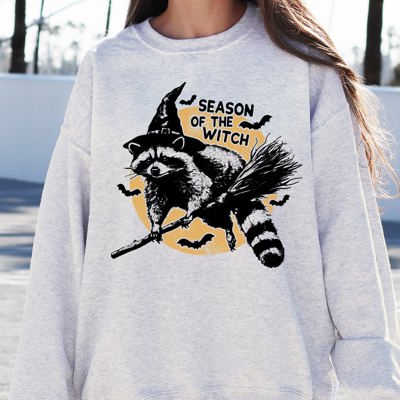 Season Of The Witch Raccoon Halloween Meme Bats Moon Spooky Midnight Graphic Sweatshirt