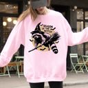 Large Light Pink Season Of The Witch Raccoon Halloween Meme Bats Moon Spooky Midnight Graphic Sweatshirt