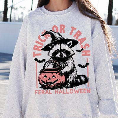 Trick Or Trash Feral Halloween Raccoon Trick Or Treat Meme Witch Costume Sweatshirt