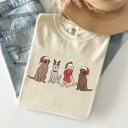 Large Ivory Cream Adorable Christmas Dogs, Reindeer, Santa, Retro Xmas Holiday Scene Comfort Colors Tee