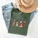 Medium Moss Dark Green Adorable Christmas Dogs, Reindeer, Santa, Retro Xmas Holiday Scene Comfort Colors Tee