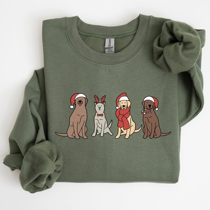 Adorable Christmas Dogs, Reindeer, Santa, Retro Xmas Festive Holiday Vibes Sweatshirt