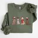 XL Military Green Adorable Christmas Dogs, Reindeer, Santa, Retro Xmas Festive Holiday Vibes Sweatshirt